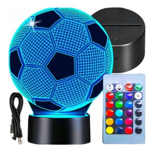 PIŁKA NOŻNA LAMPKA NOCNA 3D LED + PILOT ZMIANA KOLORÓW