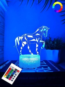 LAMPKA NOCNA 3D LED KOŃ JEDNOROŻEC WIELOKOLOROWY + PILOT